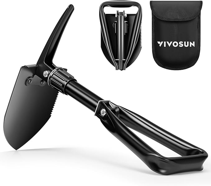VIVOSUN Folding Camping Shovel, 18'' Survival Shovel, Portable Small Shovel with High Carbon Steel, Tactical Entrenching Tool for Hiking, Digging, Backpacking, Gardening, Off Road, Beach
