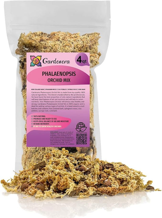 Gardenera Premium PHALAENOPSIS Imperial Orchid Potting Mix - Hand Mixed in Small Batches | Great for Phalaenopsis of All Kinds - 4 Quart Bag