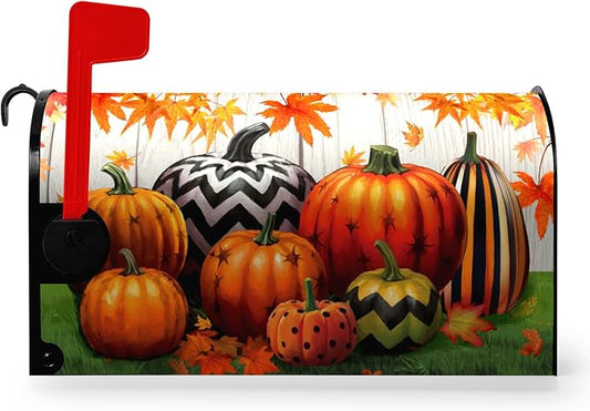 Fall Harvest Mailbox Covers Magnetic Standard Size Thanksgiving Pumpkin Mailbox Cover Autumn Maple Leaves Mailbox Post Cover Waterproof Mailbox Decor Mailbox Wraps for Garden Yard 21 * 18 Inch