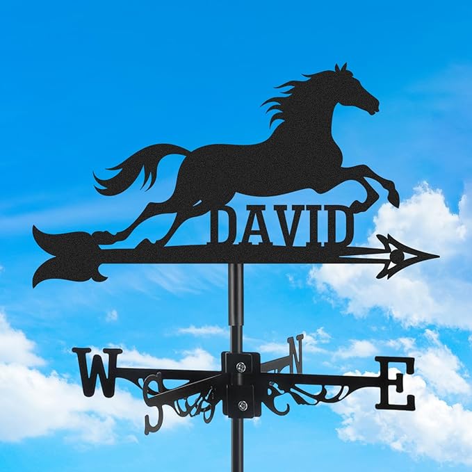 Personalized Horse Metal Weather Vane, Custom Last Name Weathervane, Wind Direction Indicator, Weather Vanes Roof Mount, Wind Vane Outdoor Decor for Farmhouse Garden Yard Cupolas, Customized Gifts