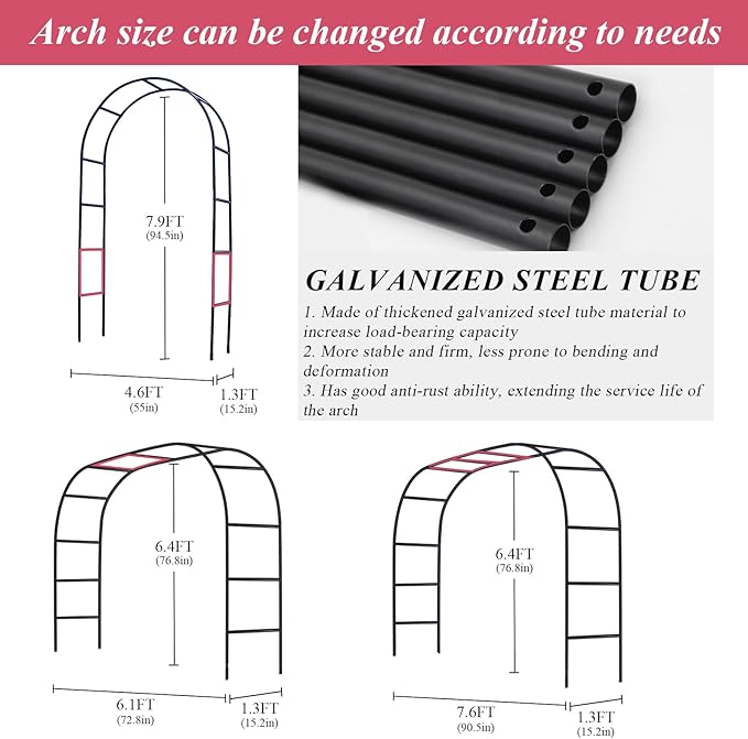 Thickened Tube Garden Arch Trellis - 4.6ft Wide x 7.9ft High or 7.6ft Wide x 6.4ft High - Trellis for Climbing Plants - Stable Garden Arbor, Wedding Arch Decorations, Birthday Party Decoration