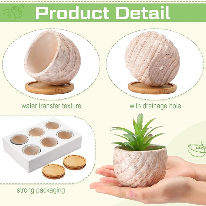 Marbling Ceramic Flower Pot 3.35 Inch Succulent Small Plant Cactus Herbs Planter Ceramic Pot with Drainage Hole Matte Round Container(6 Pcs,Elegance Style)
