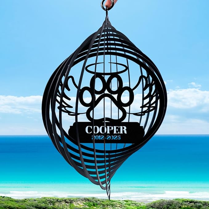 Personalized Dog Memorial Wind Spinners, Custom Name Garden Wind Spinners, Hanging Outdoor Decor, Yard Art, Metal Hanging Wind Spinner for Indoor Lawn Patio Porch, Dog Remembrance Gift Color02