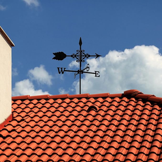 Cast Iron Wind Vane Weathercock Metal Weather Vane Wind Direction Indicator Wind Measuring Tool for Garden Decor Farmhouse Decorative Outdoor Garden Wind(Color:C)