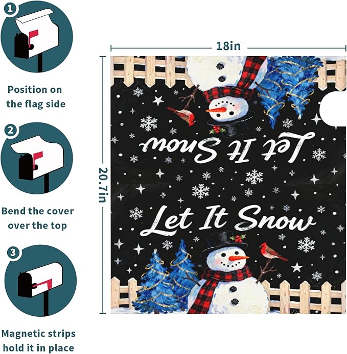 Christmas Snowman Mailbox Covers Magnetic Standard Size Black Blue Xmas Tree Snowflake Cardinal Holiday Outdoor Decorative Letter Box Cases for Home Garden Outside Decor, 21x18 Inch