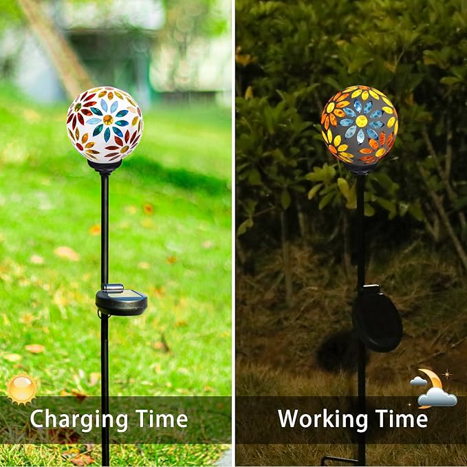 VCUTEKA Solar Garden Lights, Mosaic Solar Lights Outdoor Decor Pathway Light Waterpoof LED Stake Light for Landscape Lawn Patio Yard Decoration, 1 Pack
