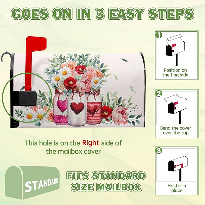 Mother’s Day Mailbox Covers Spring Floral Mailbox Cover Beautiful Jar Post Letter Box Cover Magnetic Standard Size 21x18 inch Decorations for Outside Garden for Mom