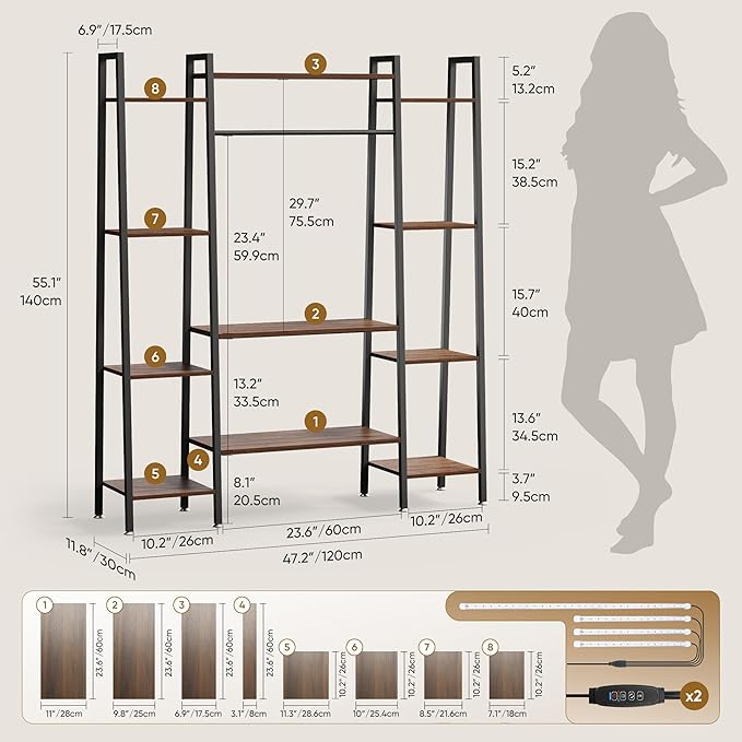 55" Large Plant Stand Indoor with 8 LED Grow Lights (3 Modes & Auto Timer) - 12 Tiered Metal Plant Shelf, 10 Dimmable Brightness Levels, Flower Stand Display Rack