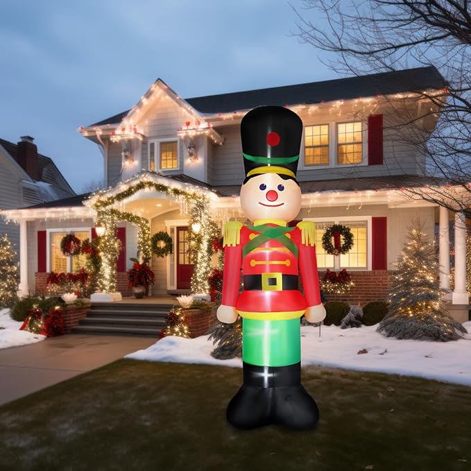 Fraser Hill Farm 12-Ft. Tall Nutcracker Blow Up Inflatable with Lights, Outdoor Christmas Inflatable Decoration for Lawn and Yard, Giant Festive Holiday Decor