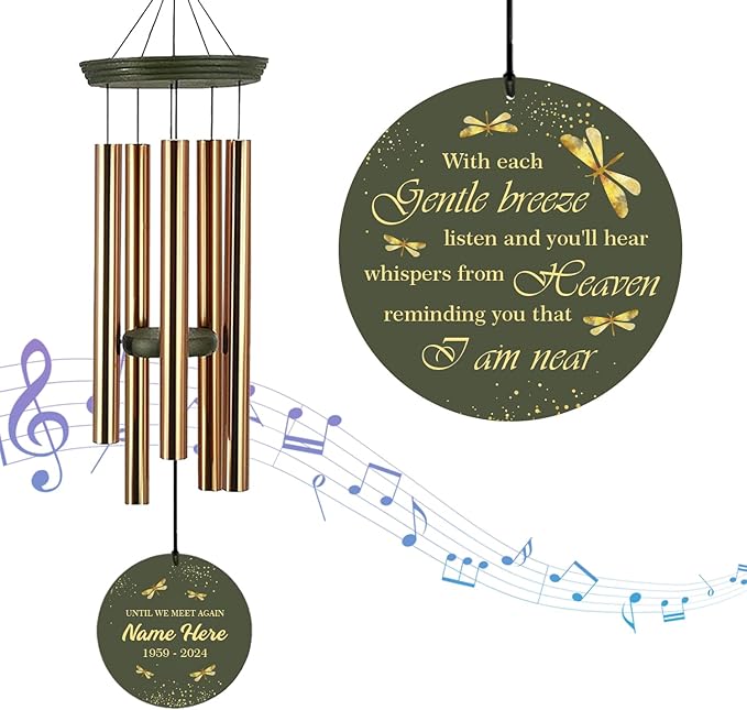 Personalized Sympathy Wind Chimes, 36inch Dragonfly Memorial Wind Chimes, Loss of Loved Ones, in Memory of Dad/Mom/Husband/Wife, Commemorative Gifts (Produced in USA)