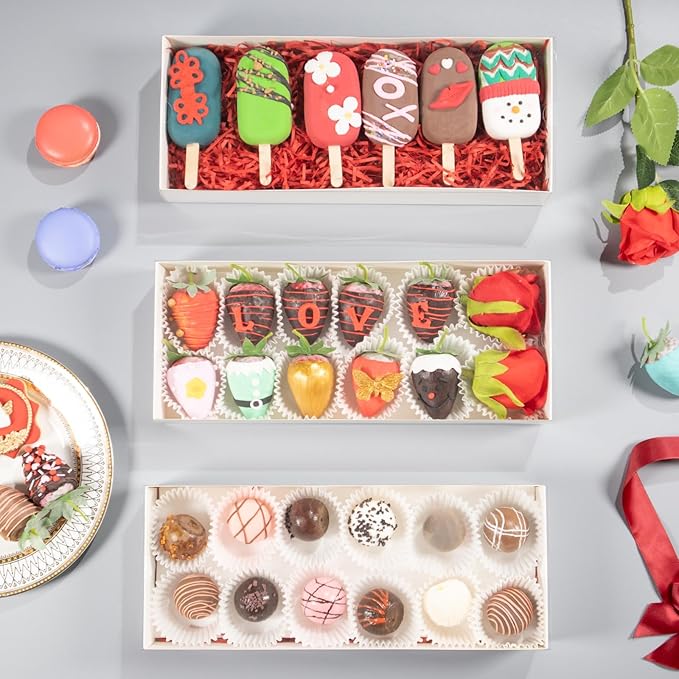 RomanticBaking 20PCS Strawberry Boxes Cookie Boxes Bakery Boxes Treat Boxes for Christmas Valentine's Wedding(12"x4.8"x2")