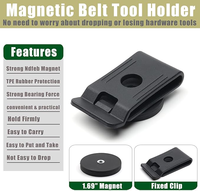 2Pcs Magnetic Belt Tool Holder Round Magnetic Screw Holder Strong Clip-On Belt Magnet Holster Magnetic Tool Organizer for Nails Screwdrivers Wrench Easily Portable and Convenient to Use