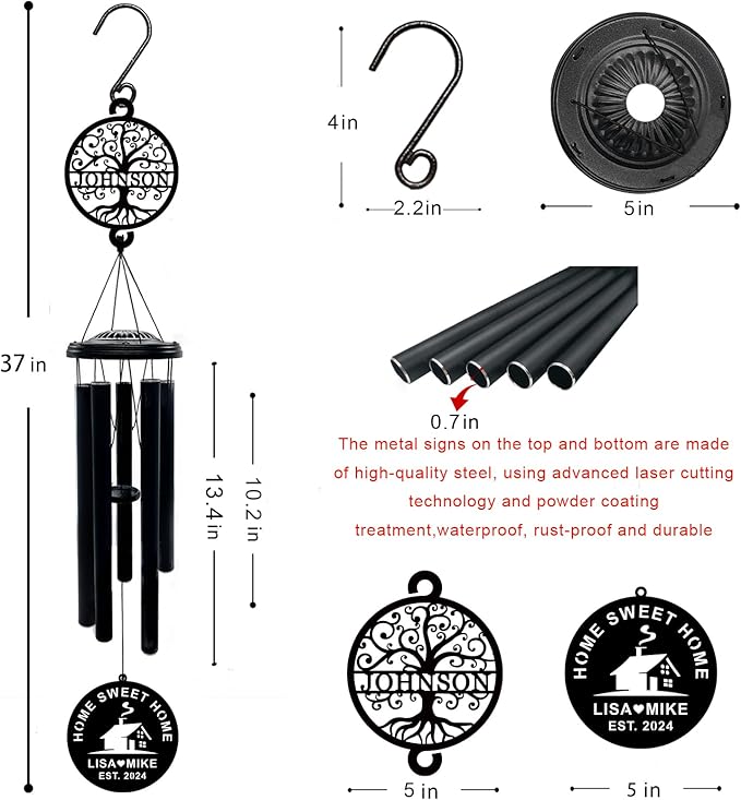 37'' House Warming Gifts New Home Wind Chimes,Housewarming Gifts Ideas for Women, Men, Couple, New Homeowner,Outdoor Decor for Patio,Garden,Yard