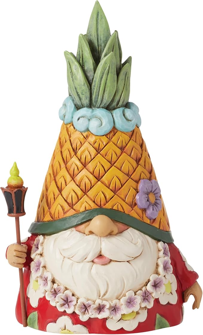 Enesco Jim Shore Heartwood Creek Coastal Tropical Pineapple Gnome Figurine- Stone Resin Hand Painted Crafted Collectible Gnomes Figurines Home Decor Statue, 5.5 Inch