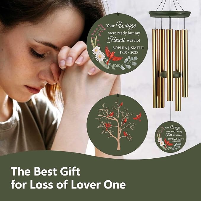 ASTARIN Personalized Large Deep Tone Cardinal Wind Chimes, Customized Memorial Gifts for Loss of Lover/Sister/Friend, Sympathy Gift Wind Chime for Condolences Remembrance(Produced in USA)