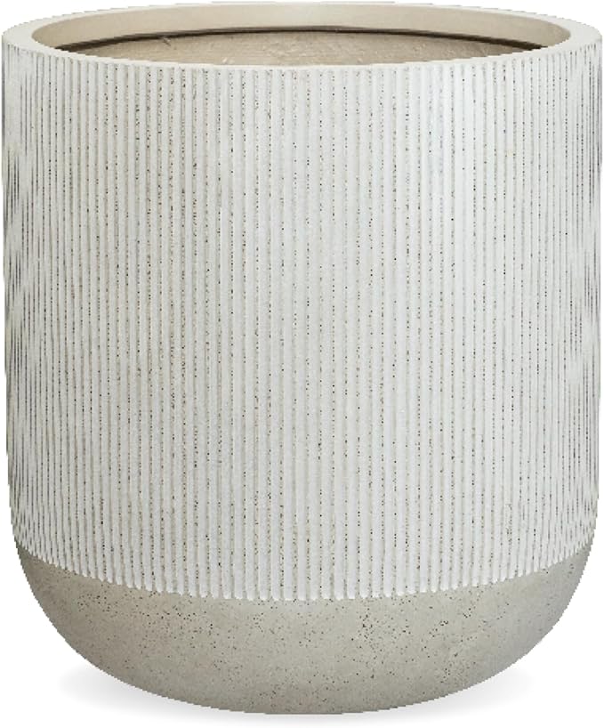 14.2" H x 13" D Ribbed Radius Fiberstone Round Planter - Christmas Tree Planter, Weather Resistant for Indoor and Outdoor Use, Included 2 Extra Coco Mats (Frost Grey, 11.5" Pot Opening)