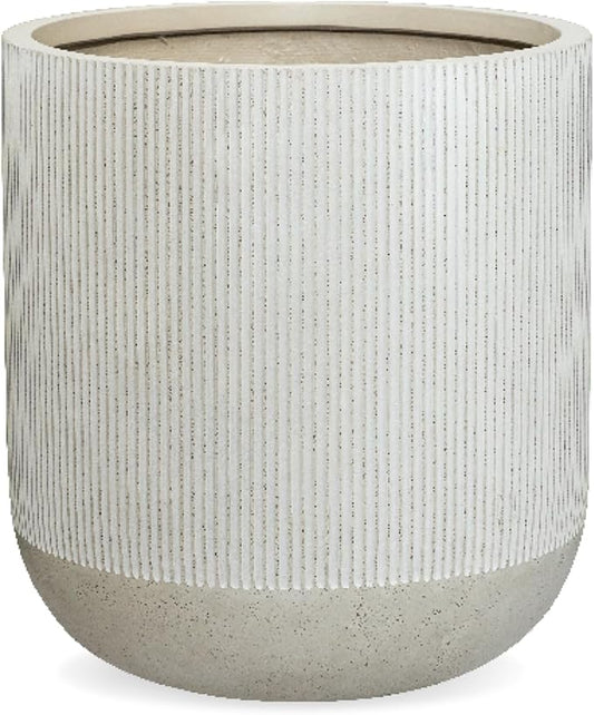 14.2" H x 13" D Ribbed Radius Fiberstone Round Planter - Christmas Tree Planter, Weather Resistant for Indoor and Outdoor Use, Included 2 Extra Coco Mats (Frost Grey, 11.5" Pot Opening)