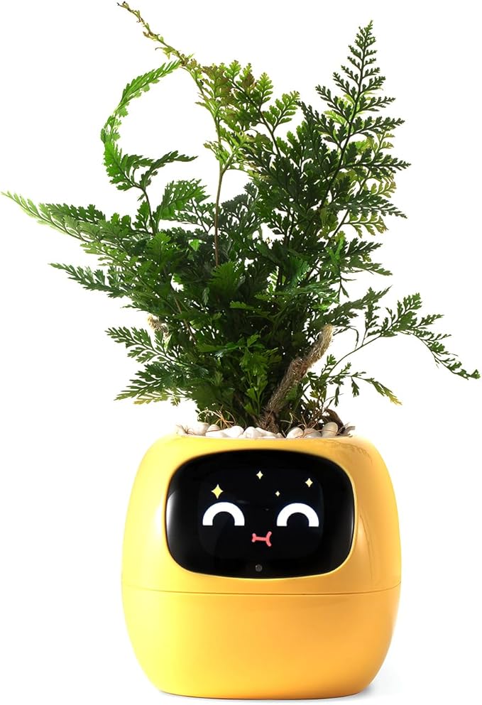 Ivy Intelligent Flower Pot for Home Decoration Plants Companion Neat Desk Setup Gift Smart Pet Planter Robot Guidance on Plant Care with Emojis Pet Friends (Yellow)