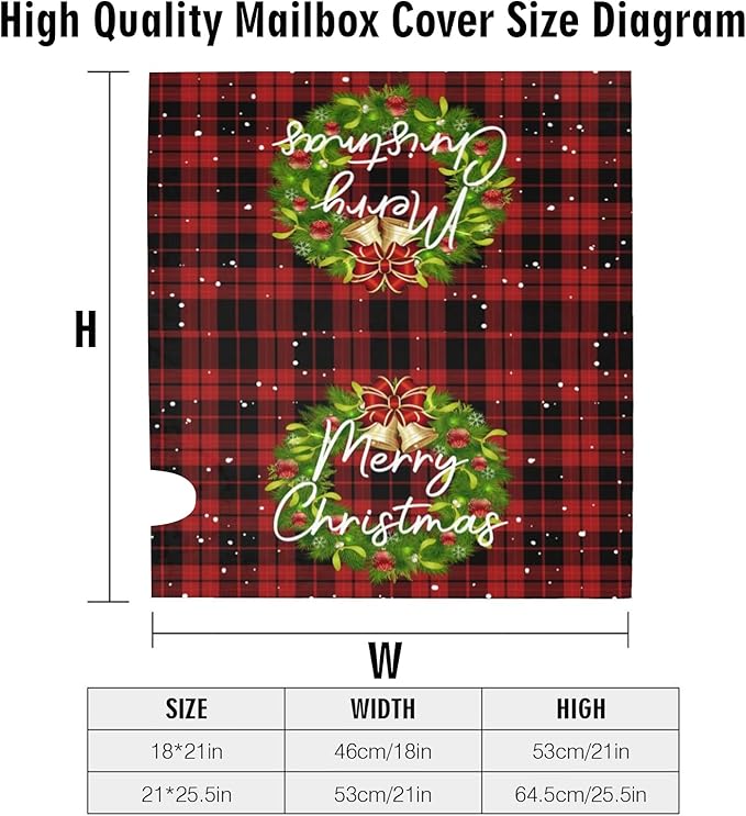 Merry Christmas Wreath Magnetic Mailbox Covers, Standard Size 18 X 21 Winter Xmas Red Buffalo Plaid Mailbox Cover, Holiday Decorations Mailbox Wrap Post Letter Box Cover Decor for Home Outdoor Garden