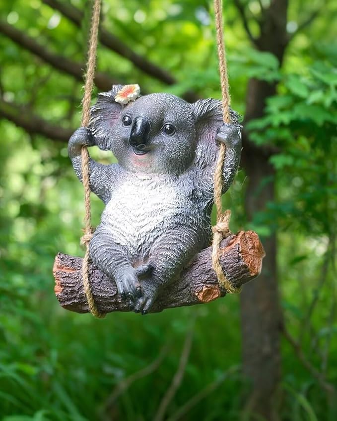 Swinging Koala Figurines Resin Garden Statues for Patio Balcony Backyard Lawn Ornaments Grey B
