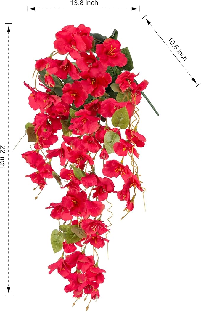 Artificial Hibiscus Fake Hanging Flowers Plants for Outdoors Spring Summer Decoration, 4pcs Red Silk Hibiscus Long Trailing Vines UV Resistant Realistic Faux Flower for Outside Front Door Porch Patio