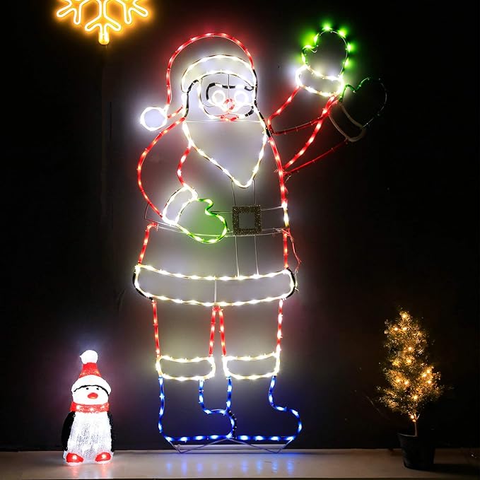 Snokip 5Ft 273 LED Santa Claus Light with Controller, Colorful Neon Light for Outdoor Indoor Home Garden Christmas Festival Party Decoration