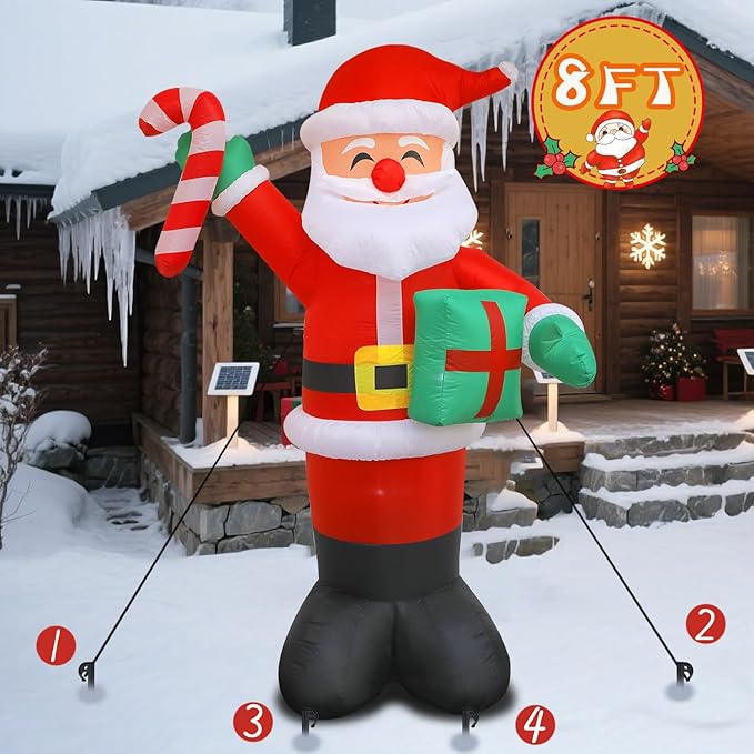8 FT Christmas Inflatable Santa Claus with Candy and Gift Box Outdoor Decor, Christmas Blow Up Waterproof Xmas Decorations for Outdoor Indoor, Built-in LED Light for Yard Gardern Lawn