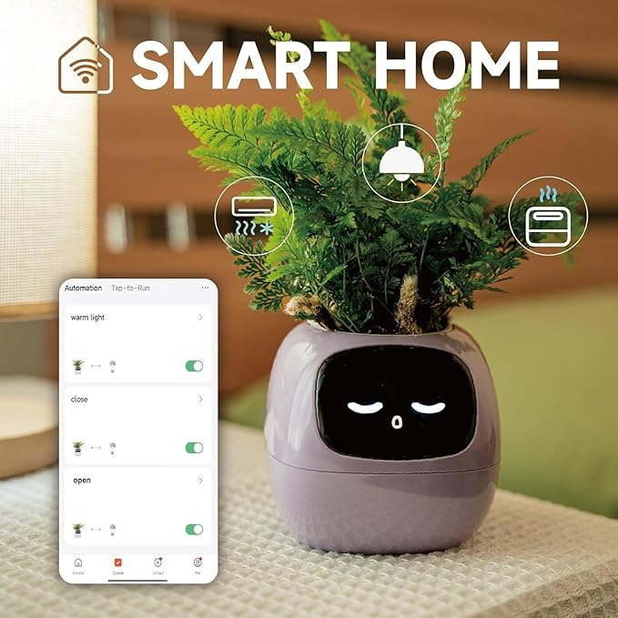 Ivy Intelligent Flower Pot for Home Decoration Plants Companion Neat Desk Setup Gift Smart Pet Planter Robot Guidance on Plant Care with Emojis Pet Friends (Pink)