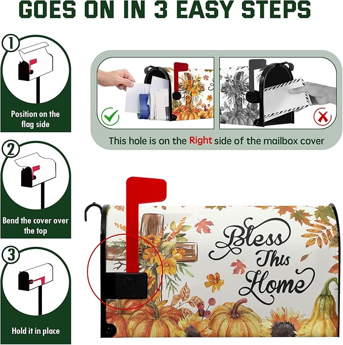 Bless This Home Large Mailbox Covers Magnetic Oversized Thanksgiving Pumpkin Mailbox Cover 25.5x21 inch Fall Mail Box Wrap for Outside Garden