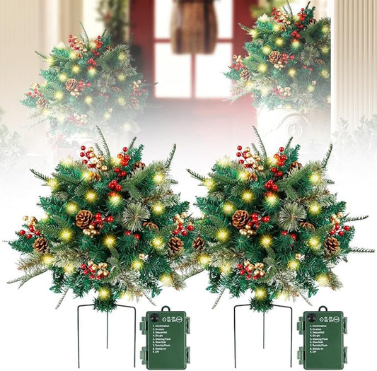 2026 New Holiday Planter Filler, Upgrade Holidays Planter Lighted Artificial Christmas Urn Filler with Tripod Stake, Prelit Holidays Planter, Christmas Holiday Planter Filler Outdoor Decorations (2)