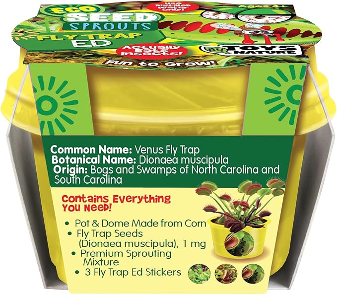 TOYS BY NATURE Eco Seed Sprouts Plant Seeds 5-Pack, DIY Indoor Succulents and Live Plants for Home or Garden Planting, Fly Trap Ed