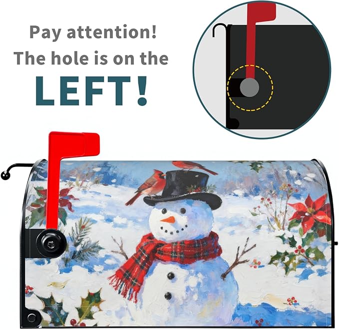 Winter Christmas Large Mailbox Covers Magnetic Oversized Snowman Cardinal Bird Floral Snow Scene Xmas Holiday Outdoor Decorative Seasonal Letter Box Cases for Home Garden Outside Decor, 25.5x21 Inch