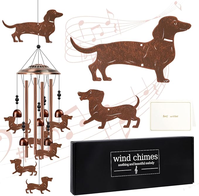 Dachshund Wind Chimes for Outside - Dachshund Weiner Dog Gifts for Women Men, Memorial Wind Chimes for Outdoor, Garden Patio Yard Decor, Mom Grandma Birthday Mother's Day