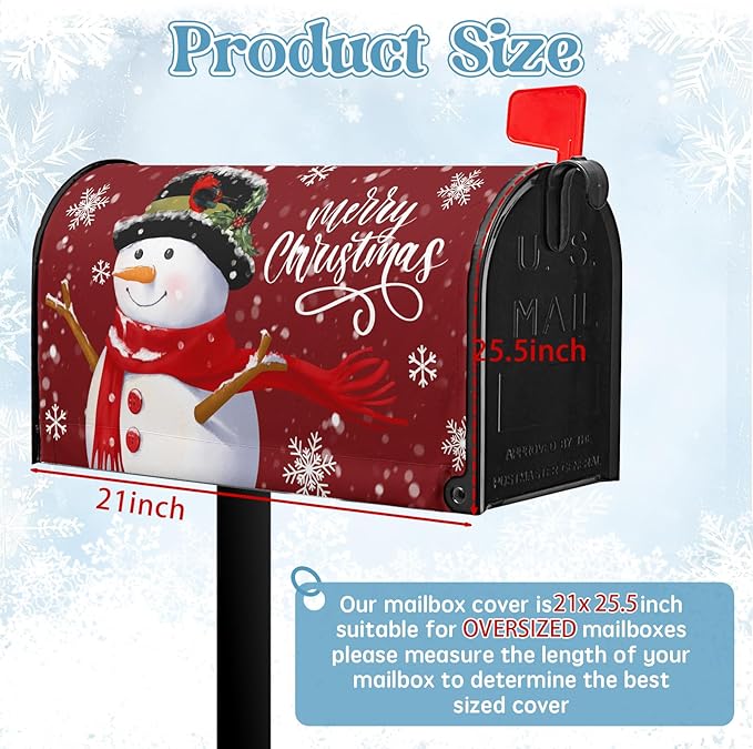 Christmas Snowman Mailbox Cover Winter Red Santa Claus Large Size Mailbox Covers Merry Christma Magnetic Mail Box Wrap Cardinal Bird Dust-Proof Postbox Covers Oversized 25.5 X 21 Inch