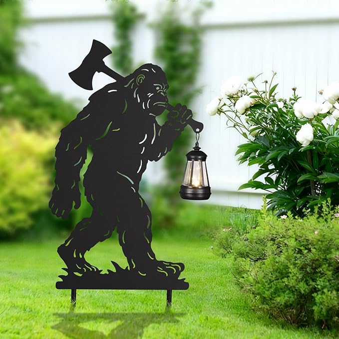 Bigfoot Metal Garden Stakes Decorative 2Pack,Solar Lights Outdoor Garden Decor Stake,Birthday Gifts for Mom Women,Decorative Metal Housewarming Ornament for Lawn Patio Yard Pathway Black.
