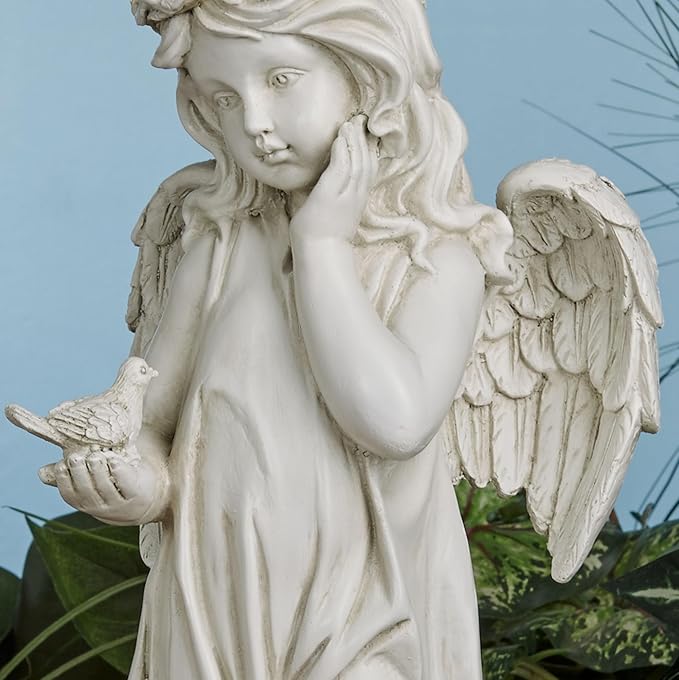 Serene Angel Ivory Indoor Outdoor Garden Sculptures Set of Two