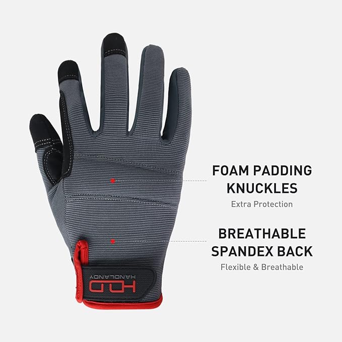 HANDLANDY Work Gloves for Men & Women, Utility Mechanic Working Gloves Touch Screen, Flexible Yard Work Gloves