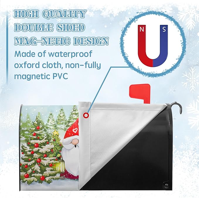 Winter Gnome Mailbox Covers Magnetic Large Size Snowman Snowflake Pines Mail Box Wraps Happy Holiday Xmas Snow Mail Post Covers Waterproof Oversized 25.5 X 21 Inch