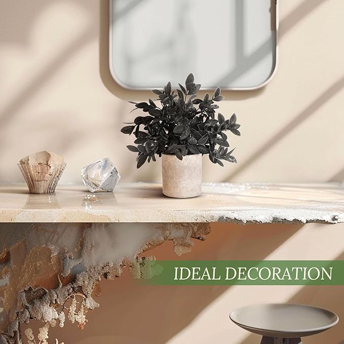 Der Rose 3 Pack Black Mini Potted Fake Plants Decor Artificial Eucalyptus Plants Topiaries for Halloween Black Bathroom Accessories Home Office Desk Farmhouse Room Table Decor