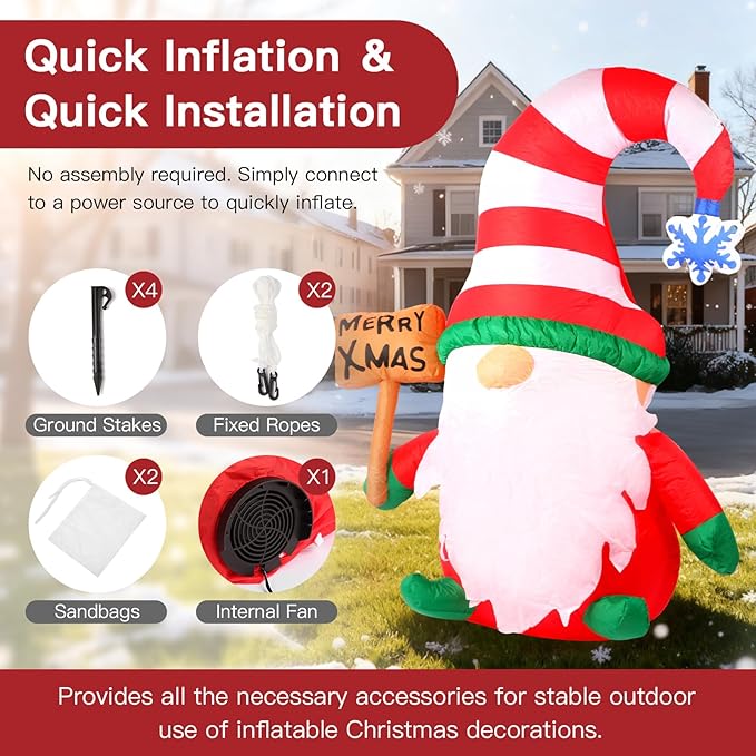 6 FT Christmas Inflatables Decorations Outdoor，Blow Up Gnome Tumbler with Built-in LED Lights for Indoor Holiday Party Yard Garden Lawn Décor