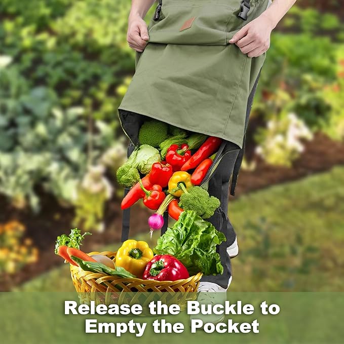 Berry&Bird Harvest Apron, Canvas Gardening Apron with Pockets and Harvesting Pouch Waterproof Harvesting Apron