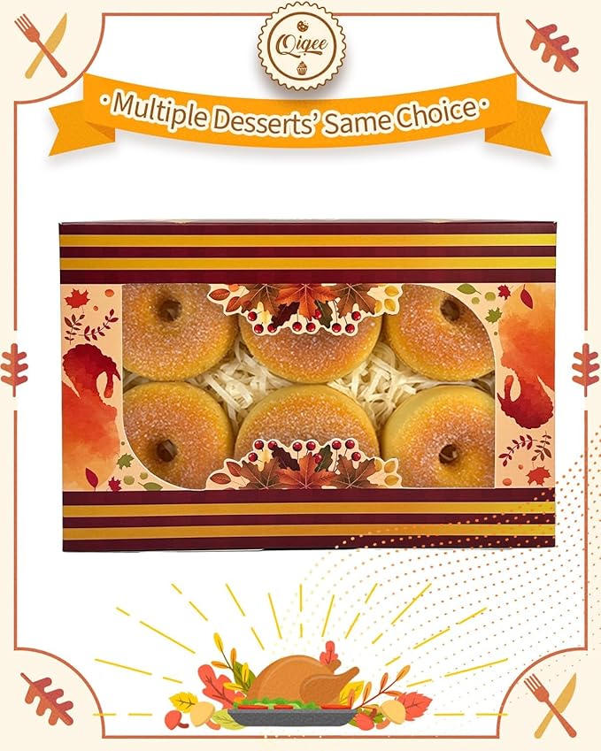 qiqee Thanksgiving Cookie Box with Window 9x6x2.5 inch 50Pcs Pastry Macaron Thanksgiving Leaves Bakery Box For Thanksgiving Day