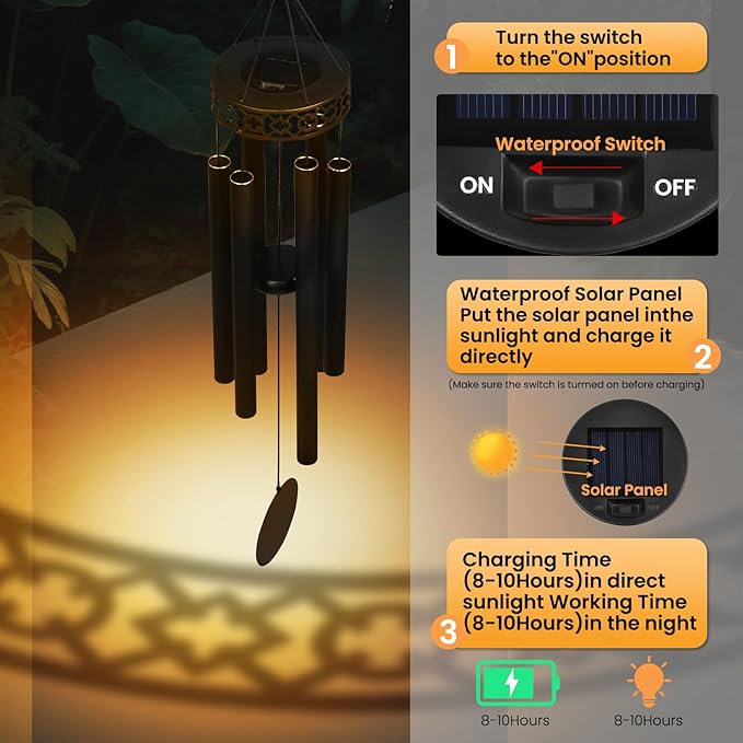 42" Deep Tone Wind Chimes for Outside Clearance, Solar Large Metal Windchimes for Loss of Loved One, Memorial Heavy Duty Chimes Outdoor for Garden,Sympathy Gifts，Black