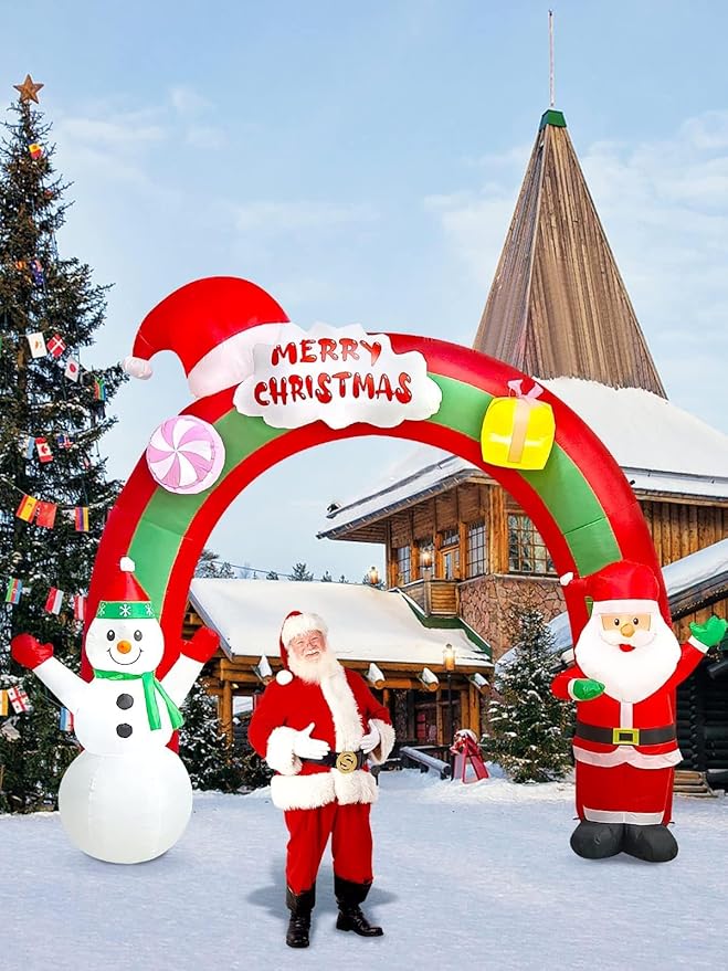 EBANKU 10 FT Christmas Inflatable Santa Claus Snowman Rainbow Archway Decorations with Build-in LEDs, Holiday Inflatables Decorations for Party Indoor, Outdoor, Lawn, Garden Decor