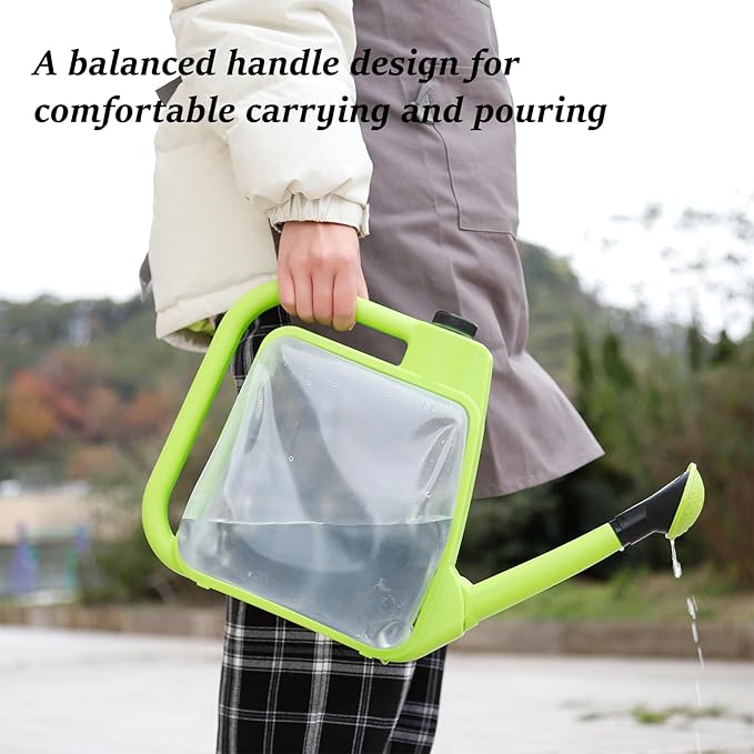6L Foldable Clear Plastic Watering Can with Rotating Nozzle Long Spout Ideal for Indoor and Outdoor Gardening - Green