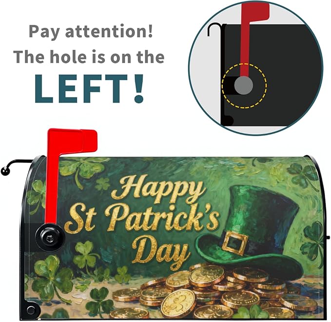 Happy St. Patrick's Day Mailbox Covers Magnetic Standard Size Green Shamrock Hat Gold Coin Print Saint Patricks Holiday Outdoor Decorative Letter Box Cases for Home Garden Outside Decor, 21x18 Inch