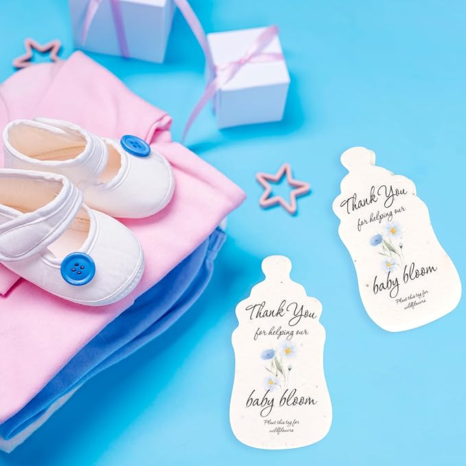 Baby Bottle Shaped Seed Paper – 5Pcs Blue Baby Shower Favors for Guests with Wildflower Seeds, Writable & Plantable, Gender Reveal, Birthday Gifts for Guest