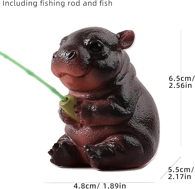 Hippopotamus Statue Garden Decor for Outside 2.4in,Interesting Hippopotamus Fishing Statue,Suitable for Easter, Indoor and Outdoor Decoration
