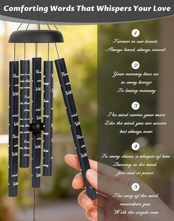 Sympathy Wind Chimes for Outside, Memorial Windchimes for Loss of Loved One Like in Memory of Mother Father Mom Dad, Bereavement Gifts Ideal for Funeral Condolence Remembrance, Outdoor Use