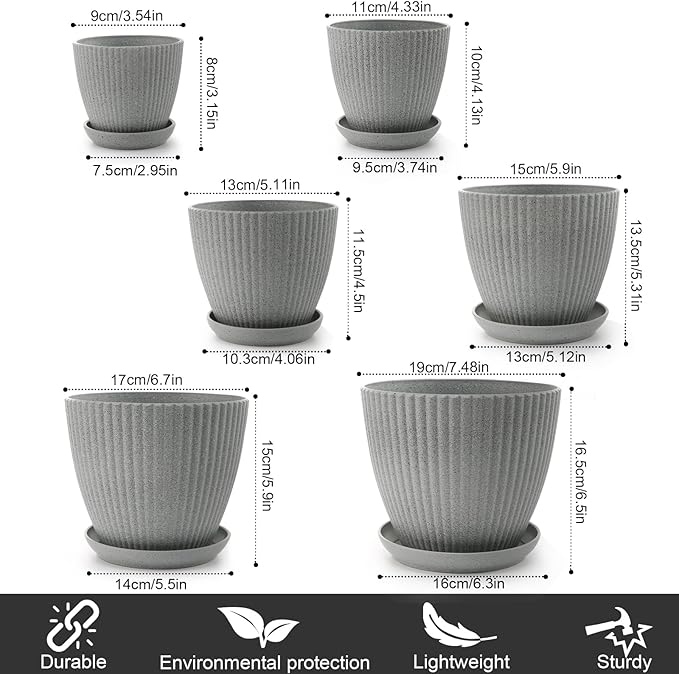 7.5/6.7/5.9/5.1/4.3/3.5 Inch Plant pots Flower Pots Indoor Outdoor,Indoor/Outdoor Flower Pots for Succulents, Herbs, Cactus - Modern Lightweight Durable Planter Set